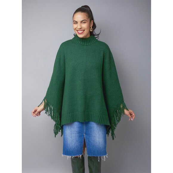 Taupe Stylish Draped Cape Poncho Cloak - Picture 9 of 9